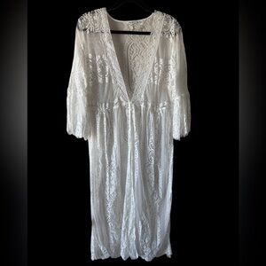 White Boho Lace Maxi Kimono / Duster